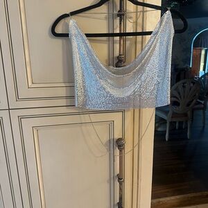 SHEIN Silver Sequin Sleeveless Crop Top